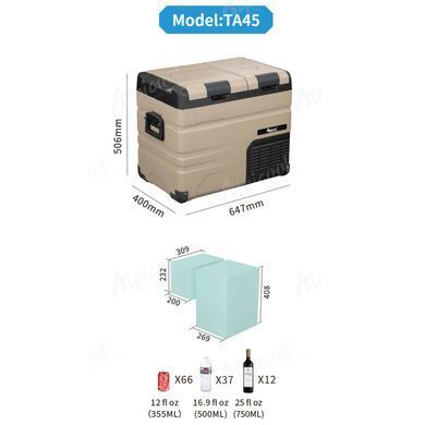 Компрессорный автохолодильник Alpicool TA45 (LG). 45 литров. Двухкамерный. До -20℃. (12, 24, 220 вольт)