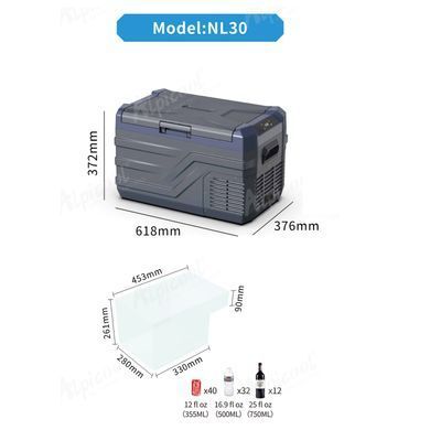 Компрессорный автохолодильник Alpicool NL30 (27 литров, LG Compressor). До -20℃, (12, 24, 220 вольт)