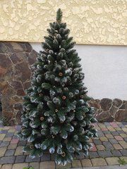 Елка Кармен с золотыми шишками и жемчужинами 1.50 м Xatynka Зеленая елка искусственная с натуральными шишками и подставкой