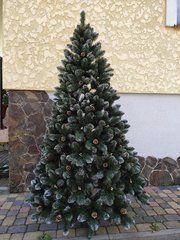 Елка Кармен с золотыми шишками и жемчужинами 1.80 м Xatynka Зеленая елка искусственная с натуральными шишками и подставкой
