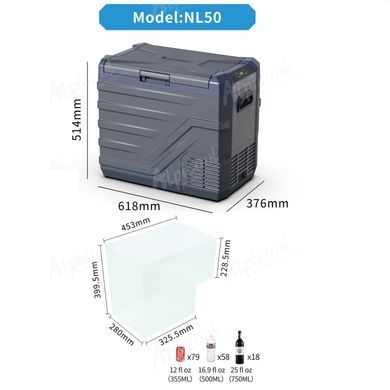 Компрессорный автохолодильник Alpicool NL50 (45 литров, LG Compressor). До -20℃, (12, 24, 220 вольт)