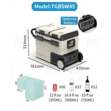 Компрессорный автохолодильник Alpicool TGBSW45 (LG). 47 литров. Двухкамерный. До -20℃. (12, 24, 220 вольт)