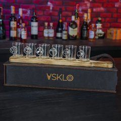 Рюмки с автомобильными вставками микс на подставке в подарочной упаковке - 6 рюмок