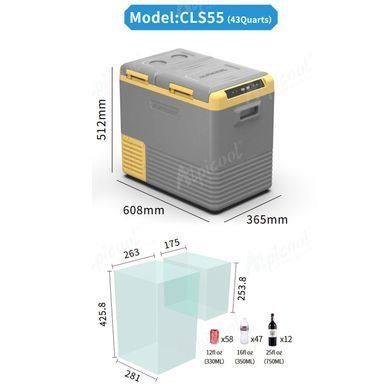 Компрессорный автохолодильник Alpicool CLS55 (41 литр). Двухкамерный. До -20℃, (12, 24, 220 вольт)