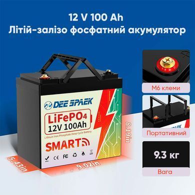 Літій-залізо-фосфатний акумулятор DEE SPAEK LiFePO4 12V 100Ah Bluetooth Mini (1280Wh) (BMS 100A)