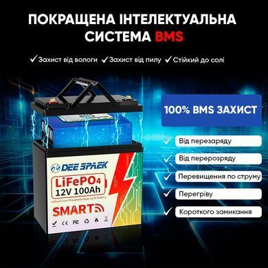 Літій-залізо-фосфатний акумулятор DEE SPAEK LiFePO4 12V 100Ah Bluetooth Mini (1280Wh) (BMS 100A)