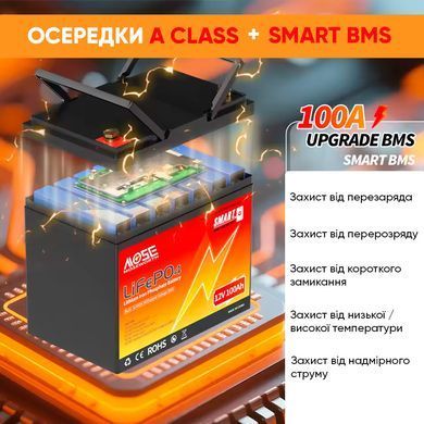 Литий-железо-фосфатный аккумулятор MOSEWORTH LiFePO4 12V 100 Ah Smart (1280Wh) (BMS 100A)