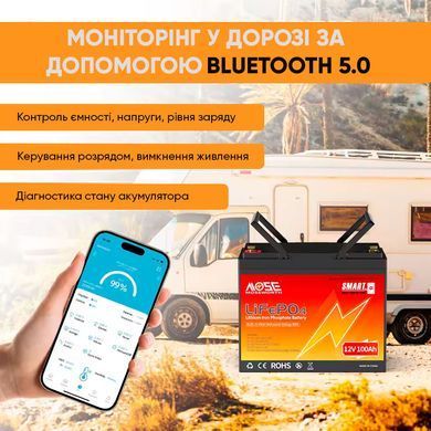 Литий-железо-фосфатный аккумулятор MOSEWORTH LiFePO4 12V 100 Ah Smart (1280Wh) (BMS 100A)