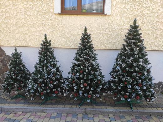 Ялинка Кармен з шишками і червоною калиною 2,20м Зелена ялинка штучна з натуральними шишками та підставкою