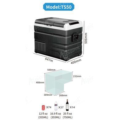 Компрессорный автохолодильник Alpicool TS50 (LG). 50 литров. До -20℃. (12, 24, 220 вольт)