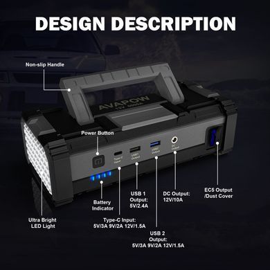 Пусковое устройство Jump Starter для авто AVAPOW A68/T8 MAX (6000A) 88,80Wh/24000mAh